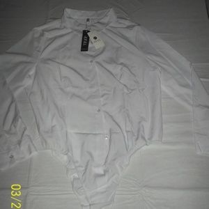 Long Sleeve Button Down Blouse Shirt Bodysuit